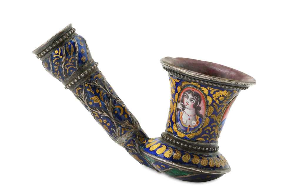 Lot 254 - *A QAJAR ENAMELLED PIPE ELEMENT PROPERTY