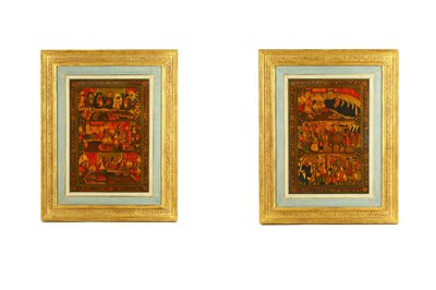 Lot 256 - *TWO LARGE QAJAR LACQUERED PAPIER-MÂCHÉ PANELS...