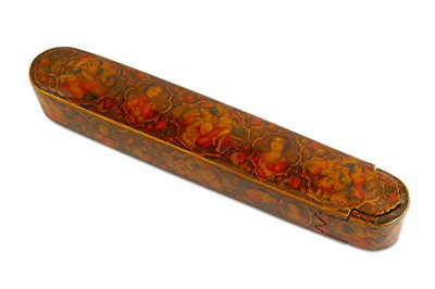 Lot 267 - * A QAJAR LACQUERED PAPIER-MÂCHÉ PEN CASE...