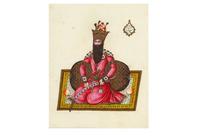 Lot 205 - *A SMALL WATERCOLOUR OF THE QAJAR RULER FATH...