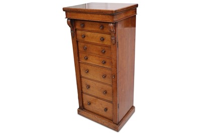 Lot 790 - A Victorian oak secretaire wellington chest,...