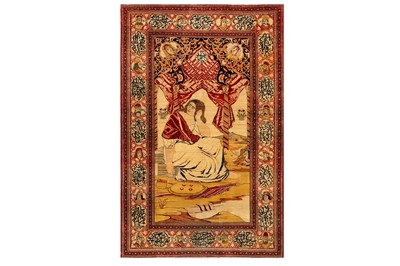 Lot 134 - A FINE ANTIQUE SIGNED ISFAHAN RUG, CENTRAL...