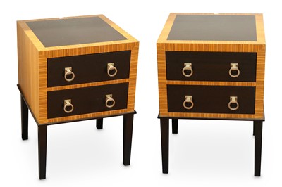 Lot 814 - A pair of contemporary ebonised two drawer...