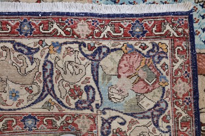 Lot 112 - AN UNUSUAL ANTIQUE TABRIZ PICTORAL RUG, NORTH...