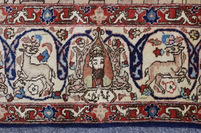 Lot 112 - AN UNUSUAL ANTIQUE TABRIZ PICTORAL RUG, NORTH...
