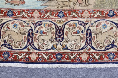 Lot 112 - AN UNUSUAL ANTIQUE TABRIZ PICTORAL RUG, NORTH...