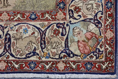 Lot 112 - AN UNUSUAL ANTIQUE TABRIZ PICTORAL RUG, NORTH...