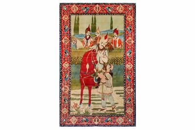 Lot 133 - A FINE KASHAN DABIR PICTORIAL RUG, CENTRAL...