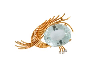 Lot 197 - An aquamarine and diamond brooch, circa 1960...