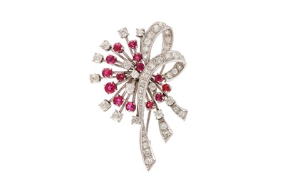 Lot 168 - A ruby and diamond brooch, circa 1955 Of...