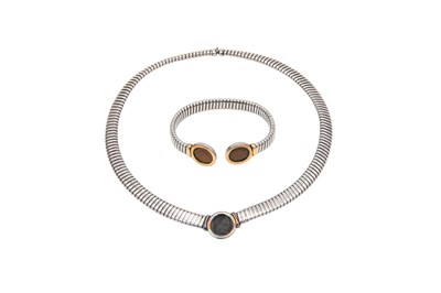 Lot 11 - A coin bangle and collar suite, The collar...