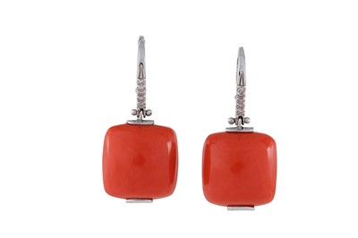 Lot 54 - A pair of coral and diamond earrings Each...