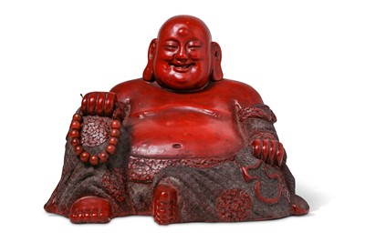 Lot 45 - A CHINESE CINNABAR LACQUER FIGURE OF BUDAI HESHANG.
