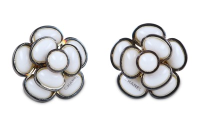 Lot 152 - Chanel Camellia Enamel Earrings, for pierced...