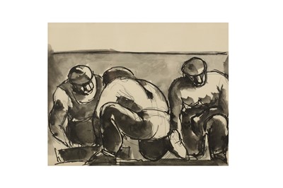 Lot 185 - JOSEF HERMAN (1911-2000) Three men crouching...