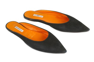 Lot 339 - Hermès Black Suede Slippers, pointed toe, size...