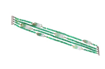 Lot 161 - A multi-strand emerald and rock crystal...