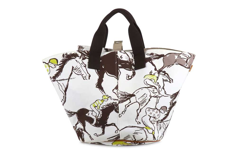 Lot 141 - Hermès Racing Horse Canvas Beach Bag, printed...