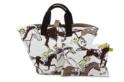 Lot 141 - Hermès Racing Horse Canvas Beach Bag, printed...