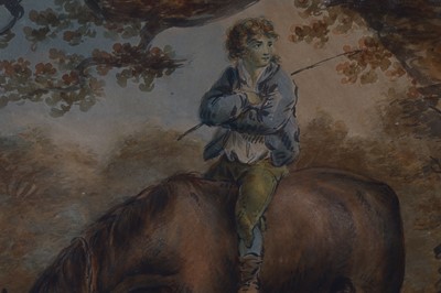 Lot 303 - 18TH CENTURY SCHOOL boy on a horse Watercolour...