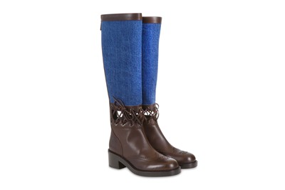 Lot 385 - Chanel Denim and Brown Leather Riding Boots,...
