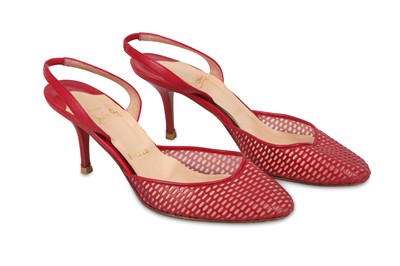 Lot 126 - Christian Louboutin Red Perforated Leather...