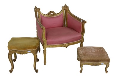 Lot 465 - A French Louis XVI style gilt framed low chair...