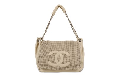 Lot 189 - Chanel Beige Perforated Caviar Flap Shoulder...