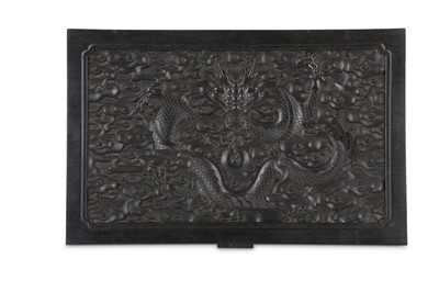 Lot 237 - A CHINESE RECTANGULAR HARDWOOD 'DRAGON' BOX....