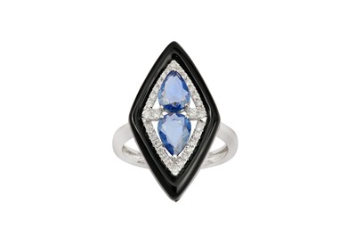 Lot 113 - A sapphire, onyx and diamond dress ring Of...