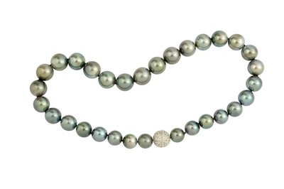 Lot 179 - A cultured pearl necklace with a diamond clasp...