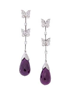 Lot 212 - A pair of amethyst and diamond...