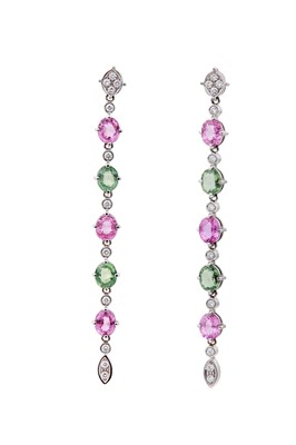 Lot 159 - A pair of multi-coloured sapphire and diamond...