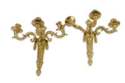 Lot 132 - A pair of 20th Century gilt bronze wall lights,...