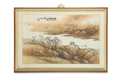 Lot 311 - A KOREAN PAINTING OF A SAMPAN ON AN AUTUMN...