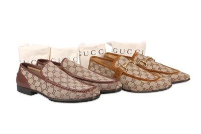 Lot 12 - Two Pairs of Gucci Monogram Loafers, both in...