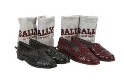 Lot 13 - Two Pairs of Men's Bally Crocodile Loafers,...