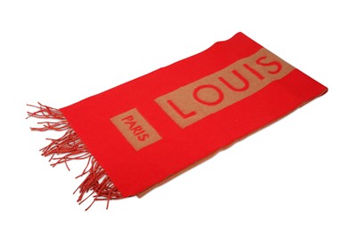 Lot 5 - Louis Vuitton Red and Taupe Cashmere Scarf,...
