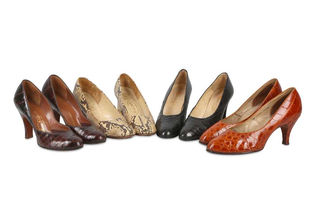 Lot 26 - Four Pairs of Vintage Exotic Skin Court Shoes,...