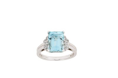 Lot 282 - An aquamarine and diamond ring The step-cut...