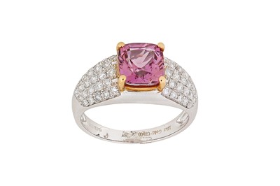 Lot 308 - A spinel and diamond ring The cushion-shaped...