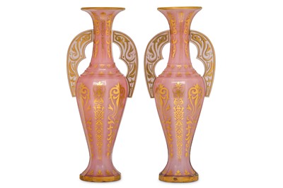 Lot 44 - A PAIR OF BOHEMIAN PINK OPALESCENT GLASS...