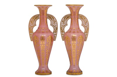 Lot 44 - A PAIR OF BOHEMIAN PINK OPALESCENT GLASS...