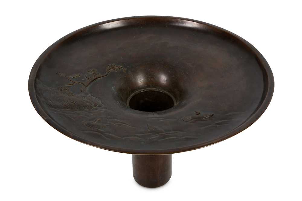 Lot 182 - A Japanese bronze Ikebana Rikka vase, the tall...