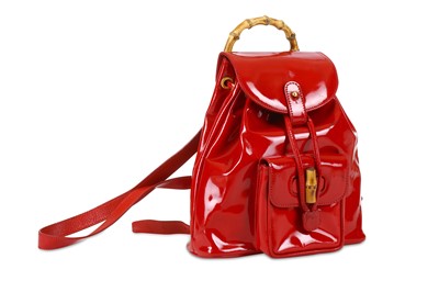 Lot 243 - Gucci Red Patent Mini Bamboo Backpack, 1990s,...