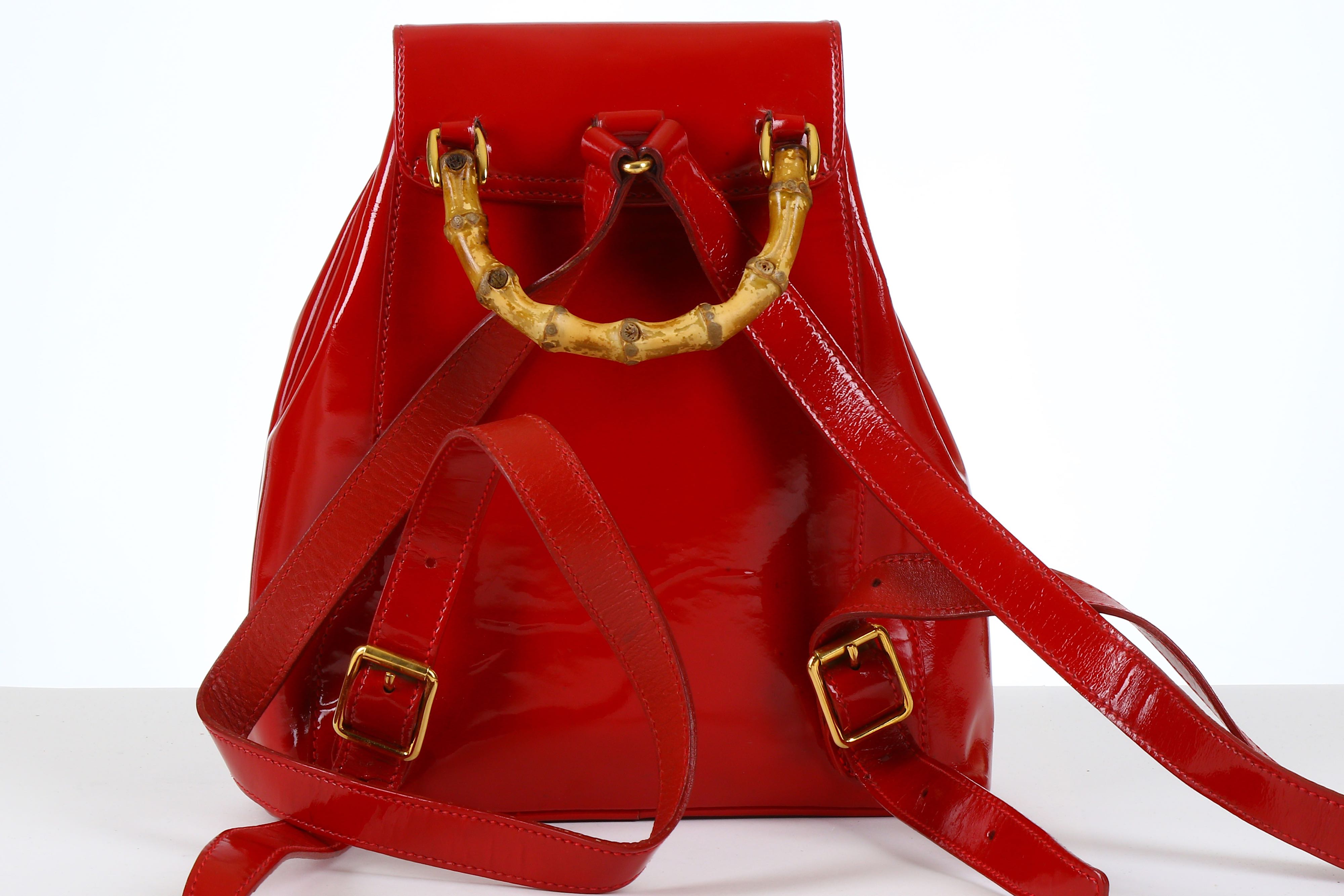 Vintage Gucci Red patent bamboo mini backpack *MINT *Rare Mini Bamboo Backpack | Authentic & Vintage | ReSee main image 4