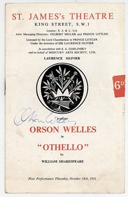 Lot 95 - Welles (Orson) Souvenir theatre programme for "...