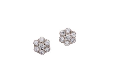 Lot 175 - A pair of diamond cluster earstuds, 1989 Each...