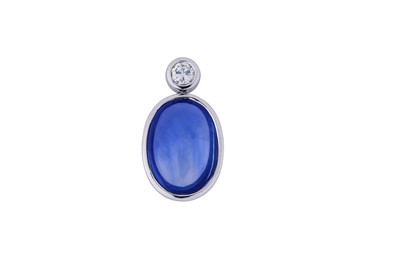 Lot 182 - A sapphire and diamond pendant The collet-set...