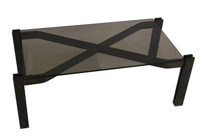 Lot 373 - A contemporary smoke glass coffee table on X...